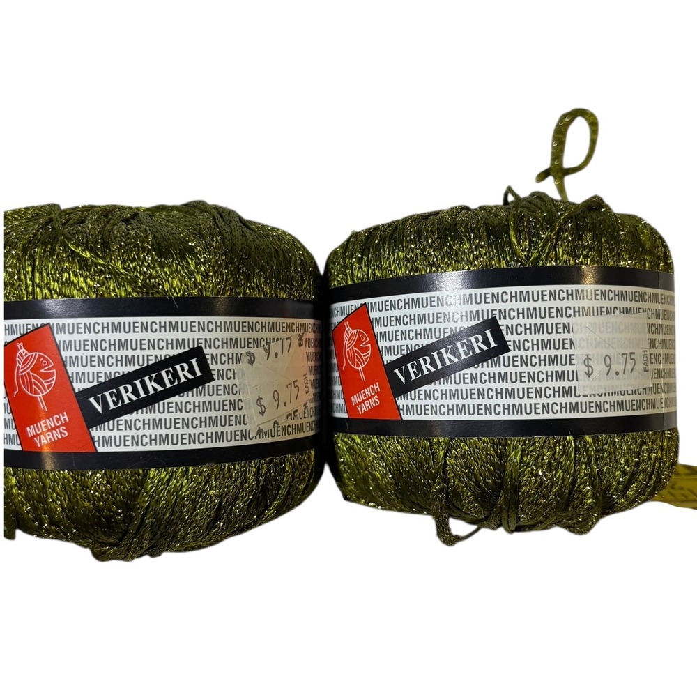 Muench Verikeri Yarns Metallic Gold Green 84% Nylon 16% Polyester 50g Set of‎ 2